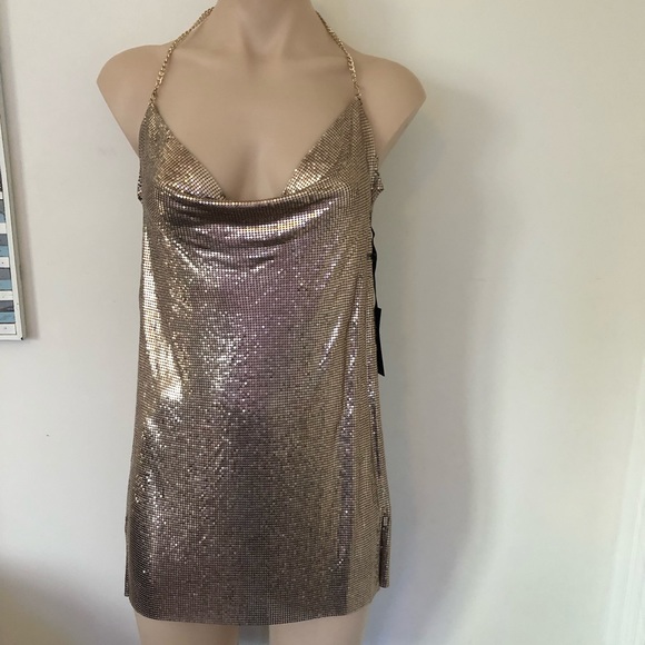 🌿 H:ours 🌿 ladies chainmail glomesh gold dress mini party BNWT - Picture 6 of 7